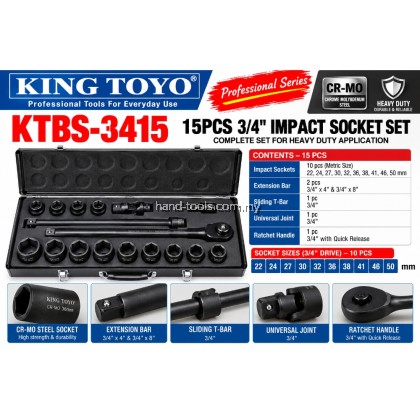 KING TOYO KTBS-3415 15PCS 3/4" IMPACT SOCKET SET KTBS-3415